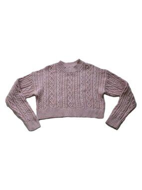 Gap x LoveShackFancy Cable Knit Cropped Sweater Womens M Light Pink Cotton Boho